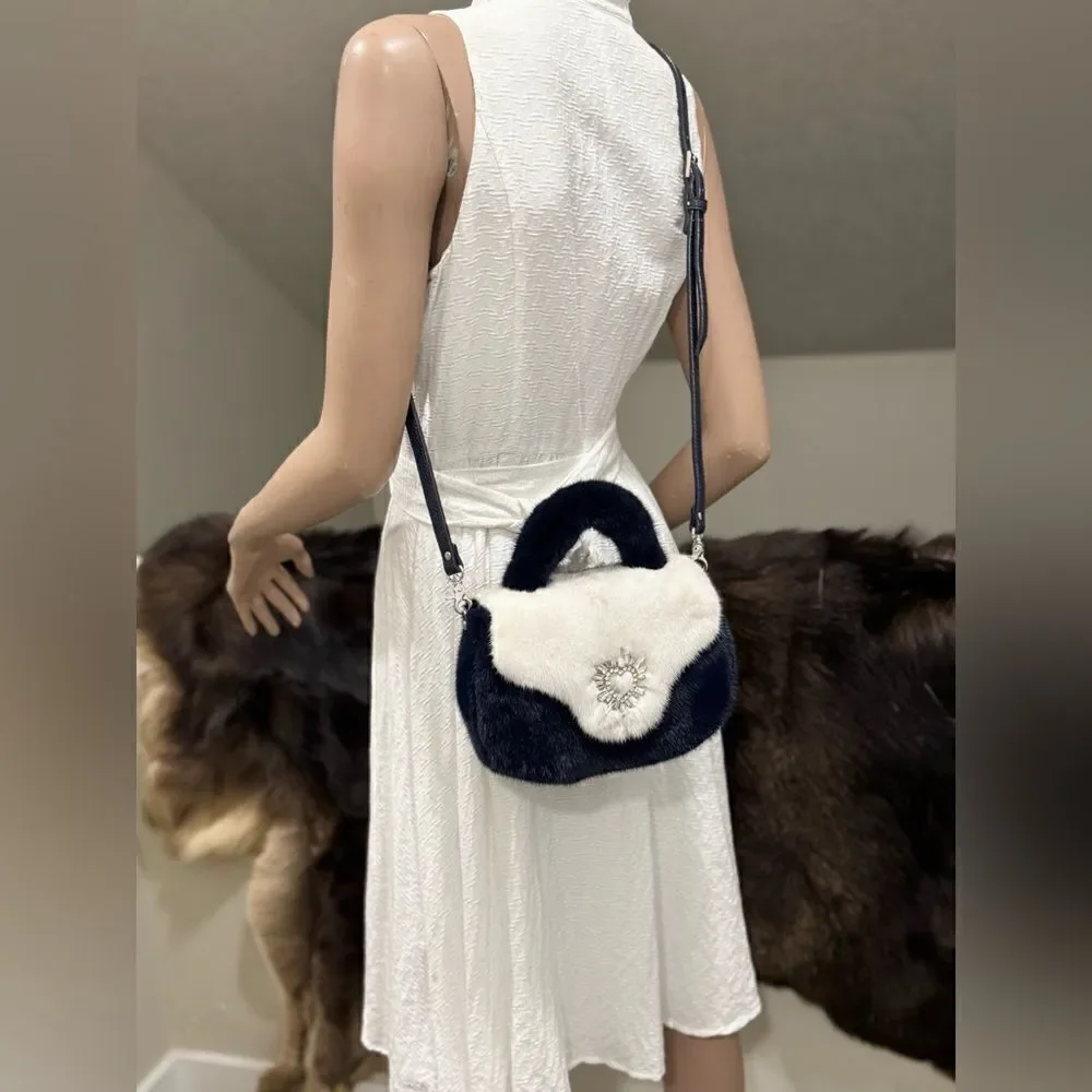 Colorblock Handmade Luxury Real Mink Fur Top Handle Bag/Shoulder Bag/Crossbody